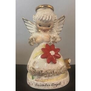 Vintage Napco A1372 December Christmas Angel Flower on Dress Looking Down Japan